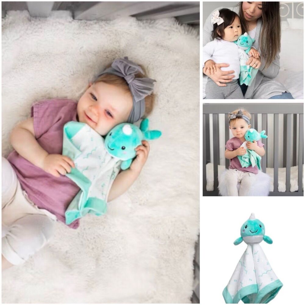 PEARHEAD Narwhal Teal Whale Lovey Security Blanket 13.5”plush Animal Baby Toy